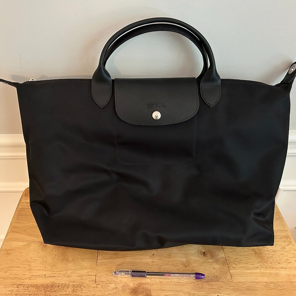 Longchamp Large Le Pliage Neo Travel Bag, Black on Black